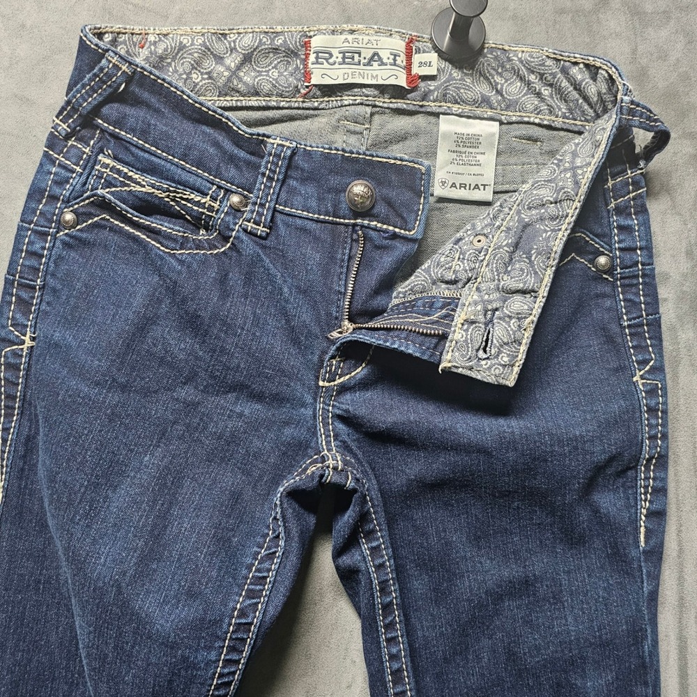 ARIAT REAL Size 28L Women's Flared Dark Wash Blue Denim Jeans Hemmed‎ 10011682
